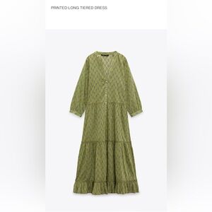 Zara Green Long Sleeve Tiered Dress